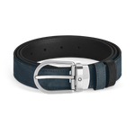 Cintura reversibile 30 mm in pelle blu velluto/nera con fibbia a ferro di cavallo - MB 220976