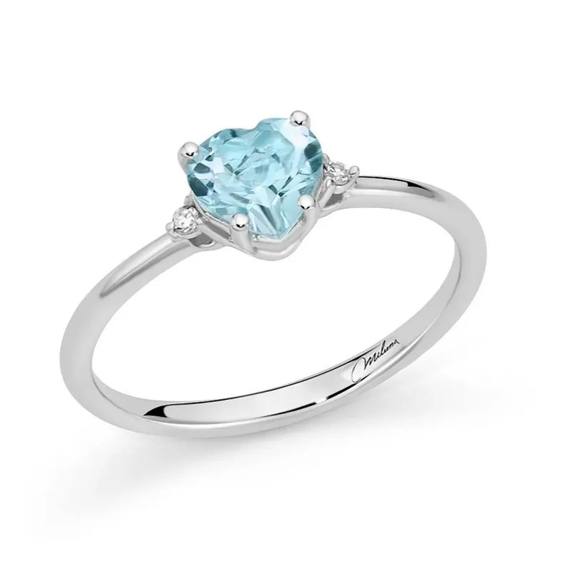 Anello con Gemma del Cielo a cuore e diamanti in oro bianco 375 - LID3748X
