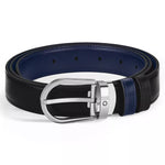 Cintura Montblanc reversibile con fibbia a ferro di cavallo 30 mm in pelle nera/blu inchiostro - MB 198586