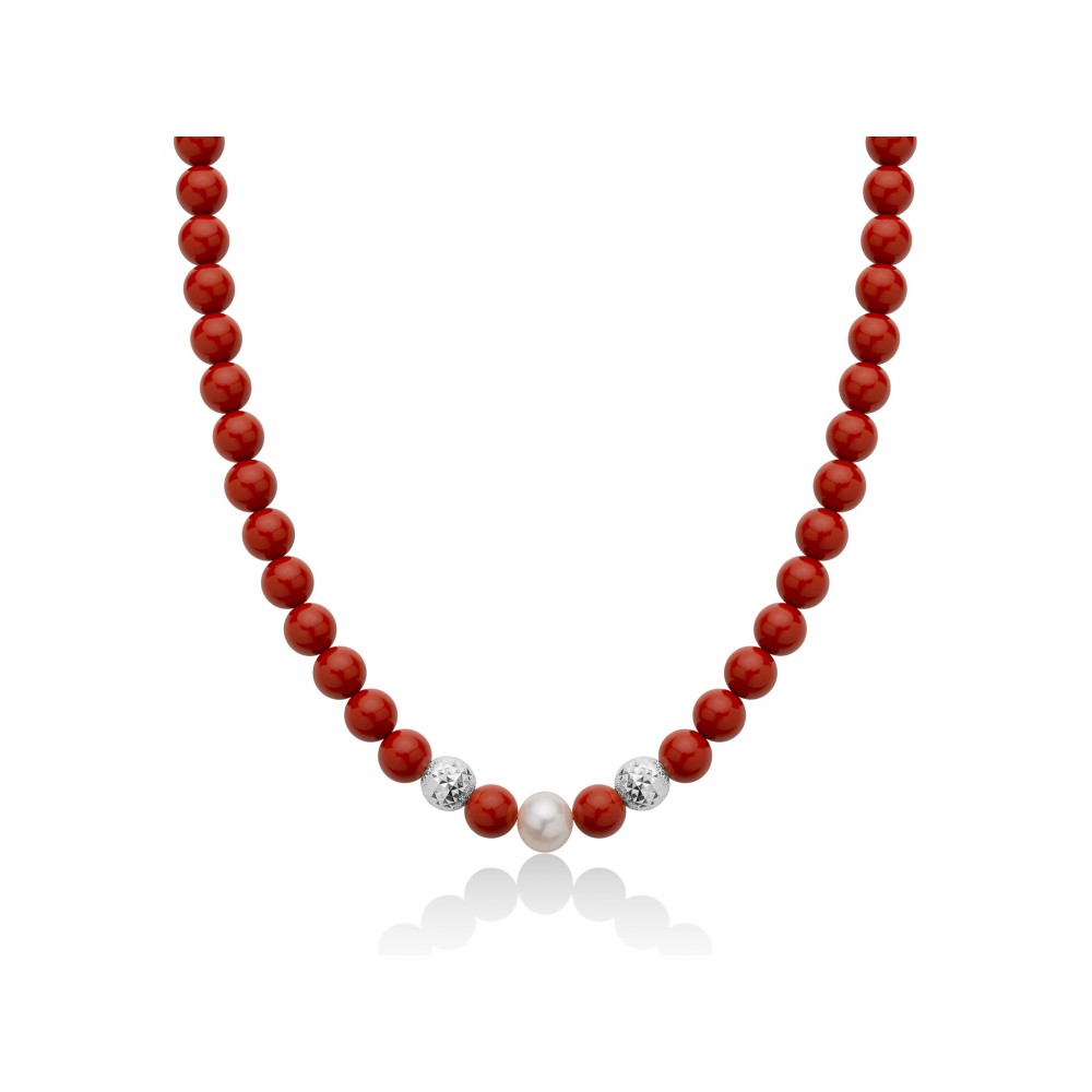 Collana Miluna con perle corallo e argento PCL6196