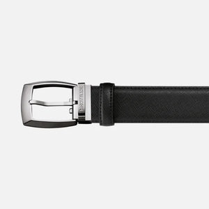 Cintura Montblanc in pelle nera 35 mm fibbia ad ardiglione MB 112408